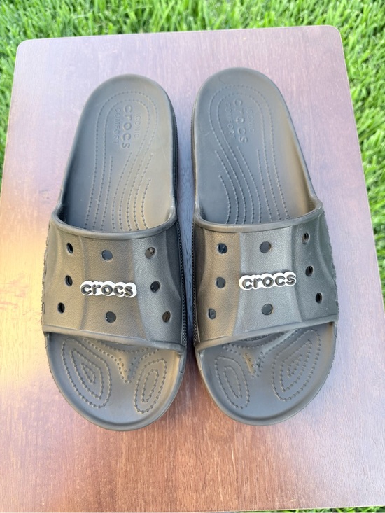 CROCS Other - CROCS Black Slide Sandals with Jibbitz Logo size 13 men’s